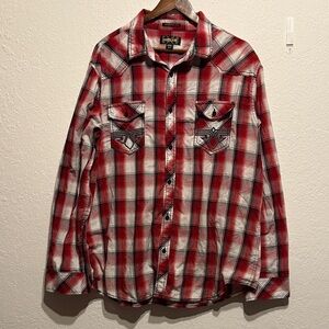 Helix Mens Plaid Long Sleeve Button Down Shirt XXL Athletic Fit Pockets Casual